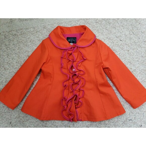 Stella & Stevie Ruffle Jacket Girls 4T Orange Pink Contrast Trim Unlined Coat - Picture 5 of 9